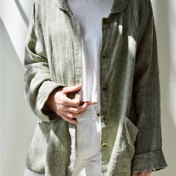 Flax SMALL 100% Linen button front jacket Green lagenlook - Picture 1 of 7